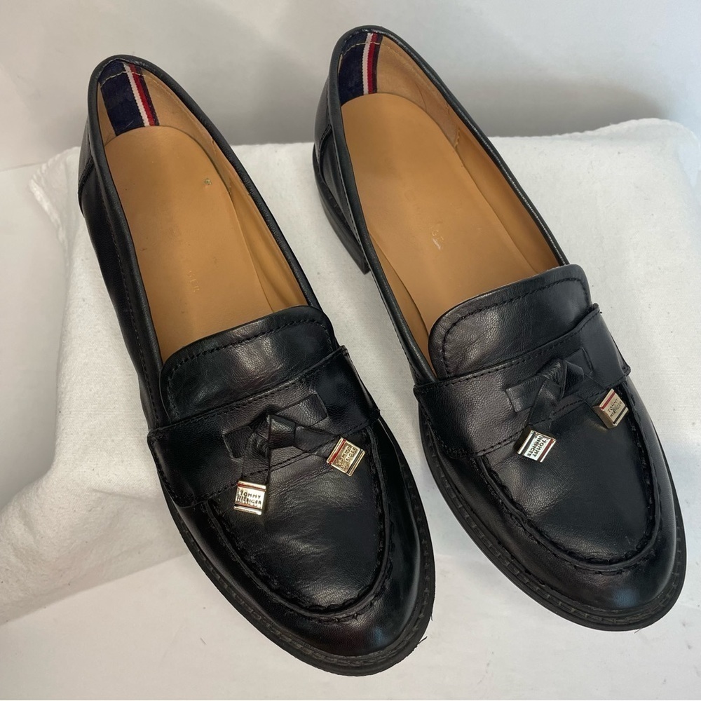 Tommy Hilfiger Black Leather Tassel Loafers